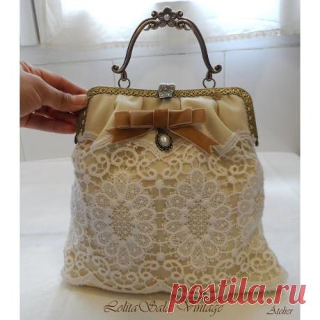 Bolso boquilla de encaje guipur vintage - LolitaSalá Tienda