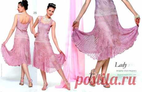 Платье крючком. Ленточное кружево. Схема вязания