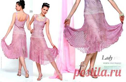 Платье крючком. Ленточное кружево. Схема вязания