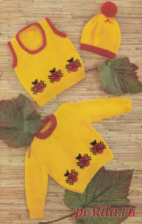 baby and toddler vintage knitting pattern pdf ladybird pompom hat vest and jumper in dk sizes 19-22 inches This item is a PDF file of the knitting pattern for these gorgeous ladybird garments in four sizes, 19 up to 22 inch chest. A cute vest, jumper and ladybird, super cute!    The picture is not charted, it is worked within the regular pattern.    Double knitting yarn is required to knit these items.    The pattern will be available for download upon receipt of payment, ...