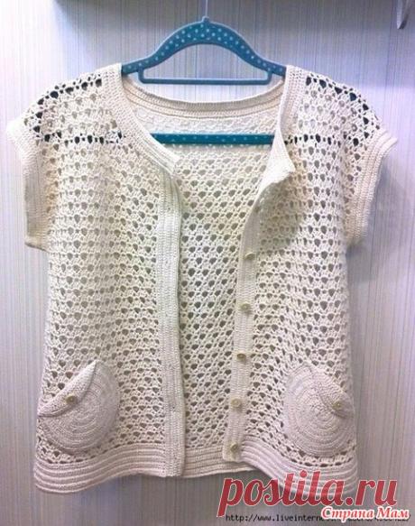 Ажурный жилет с накладными круглыми карманами. Крючок. - ВЯЗАНАЯ МОДА+ ДЛЯ НЕМОДЕЛЬНЫХ ДАМ - Страна Мам