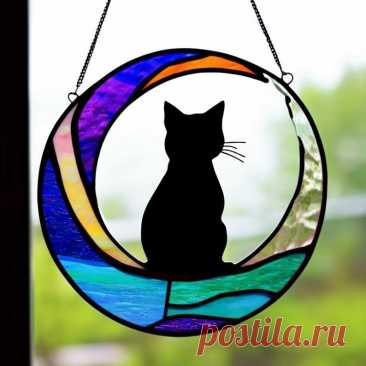 Cat Suncatcher Pet Memorial Suncatcher hecho a mano ventana retrato regalo gato en la luna gato pérdida memorial Earthy Garden honrando a un gato amado - Etsy Chile