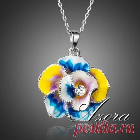 Азора уникальный дизайн Multicolour Stellux австрийские кристаллы маслом цветочным узором ожерелье TN0162 купить в магазине AZORA JEWELRY  на AliExpress