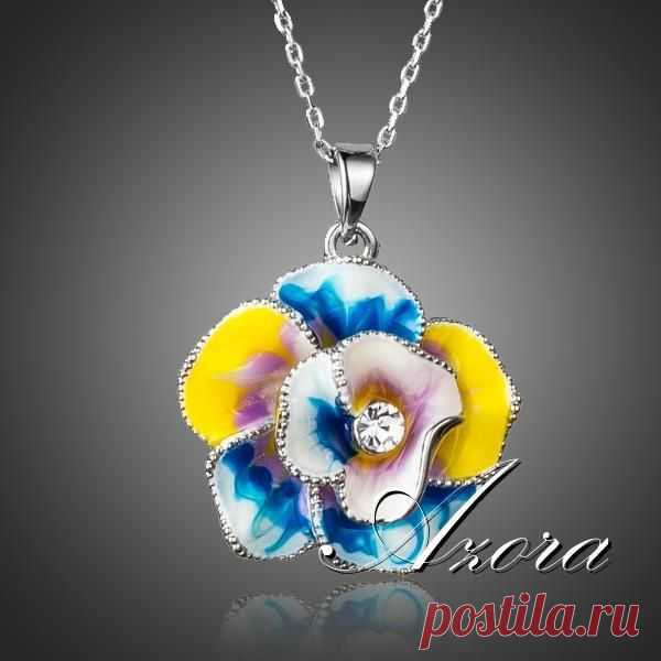 Азора уникальный дизайн Multicolour Stellux австрийские кристаллы маслом цветочным узором ожерелье TN0162 купить в магазине AZORA JEWELRY  на AliExpress