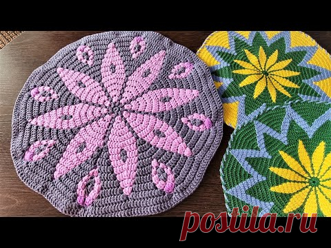 Жаккардовый узор Цветок🌷 крючком по кругу