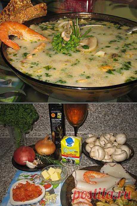 &quot;Изысканный суп с морепродуктами, сёмгой и грибами&quot; | Мужской кулинарный сайт - лучшие рецепты с фото