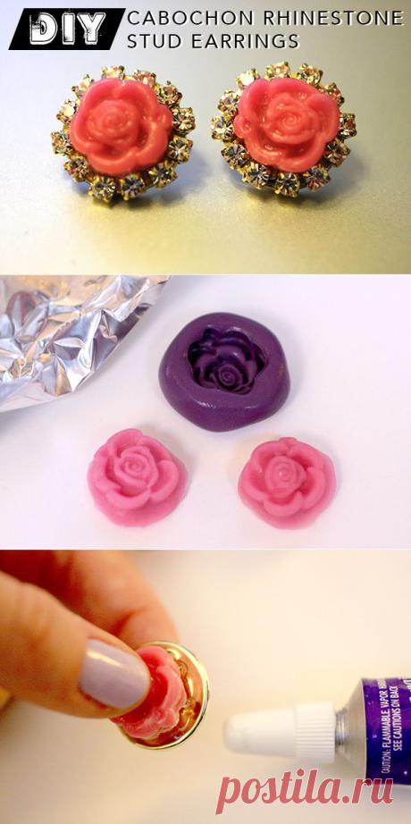 DIY Prada-Inspired Rose Cabochon Rhinestone Stud Earrings | Chic Steals