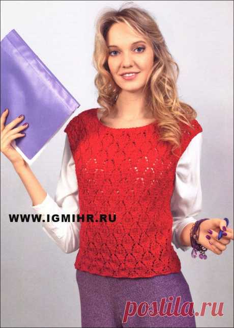 Офисный стиль. Красный жилет для деловой леди. Спицы.