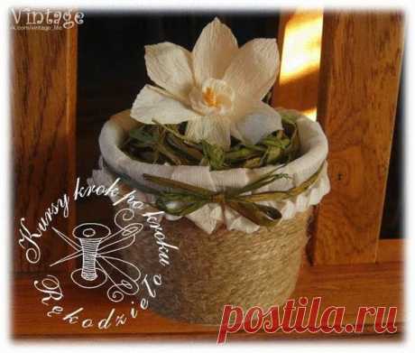 Вазочка из шпагата и пластикового стаканчика. / Необычные поделки