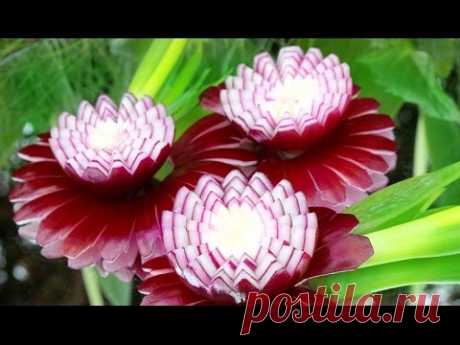 How To Make Red Onion Flowers - Vegetable Carving Garnish - Sushi Garnish - Food Decoration