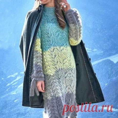 Длинное платье в полоску спицами - KNITTLY.ART