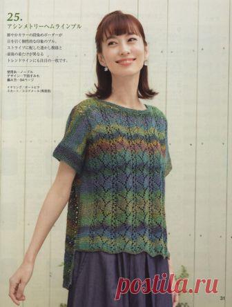 Летний джемпер с удлинённой линией спинки. Спицами. Схемы. / Обсуждение на LiveInternet - Российский Сервис Онлайн-Дневников