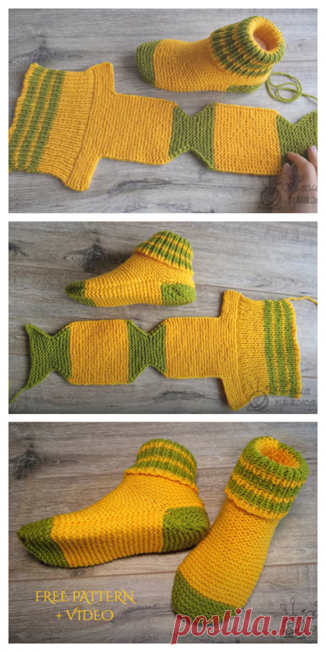 Easy Knit One Piece Slippers Free Knitting Pattern + Video - Knitting Pattern