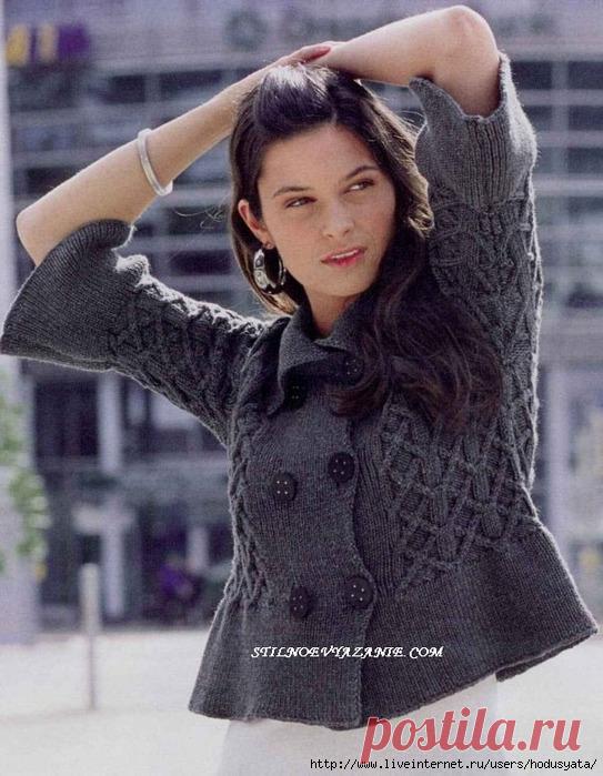 Серый жакет. Вязание.