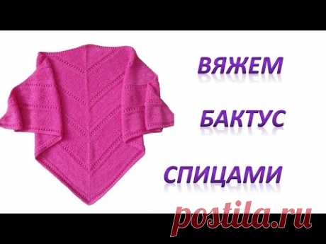 Вяжем малиновый бактус. Косынка спицами.