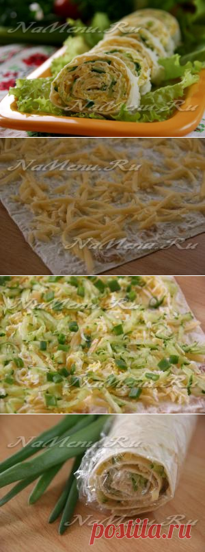 Рулет из лаваша с огурцом и сыром - рецепт с фото