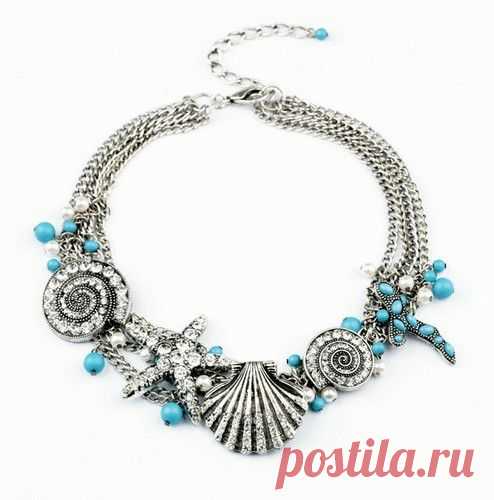 Купить колье с бирюзой "русалка" по низкой цене