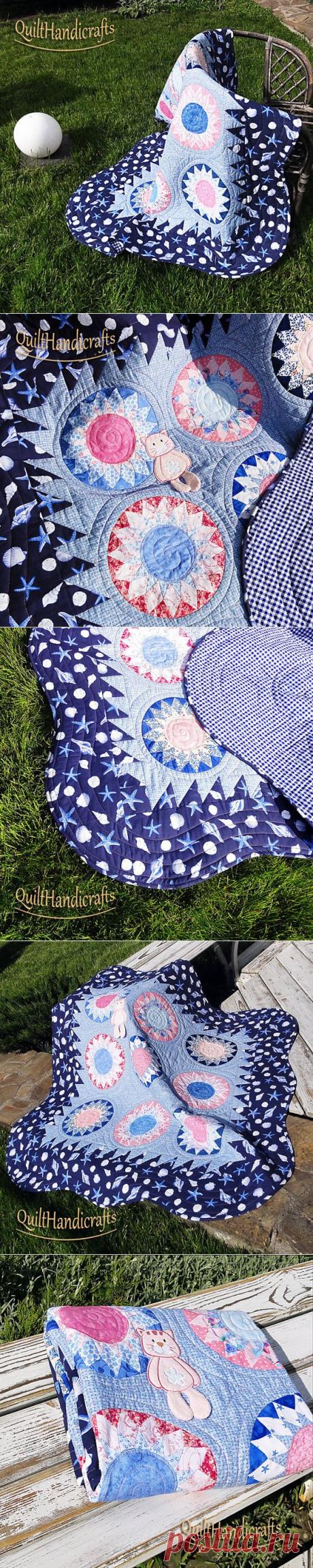 Classic blue baby quilt Bright colored baby by QuiltHandicrafts