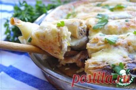 Блинный пирог с курицей и шампиньонами