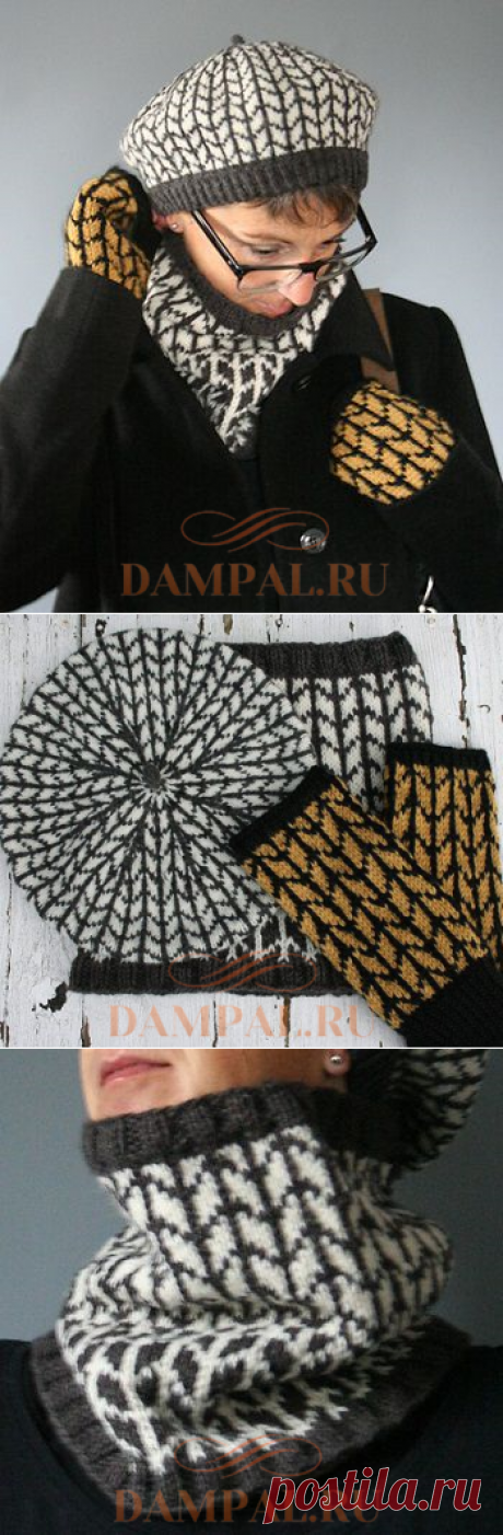 Вязаные берет, митенки и шарф «Editha» | DAMские PALьчики. ru