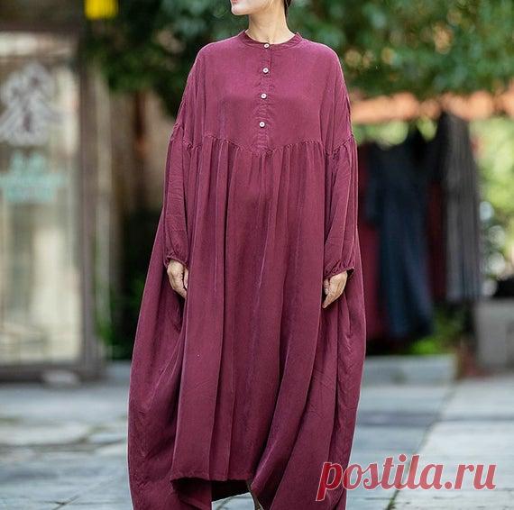 Women Cuprammonium wire long Dresses longsleeved dress plus | Etsy 【Fabric】 Cuprammonium wire 【Color】 Dark gray, dark purple 【Size】 Shoulder width is not limited Shoulder + Sleeve 66cm / 26 Bust 190cm / 74 Length 129cm / 50  Washing & Care instructions: -Hand wash or gently machine washable do not tumble dry -Gentle wash cycle (40°C) -If you feel like ironing