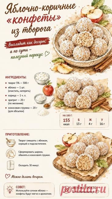 Яблочно-коричные конфеты из творога
