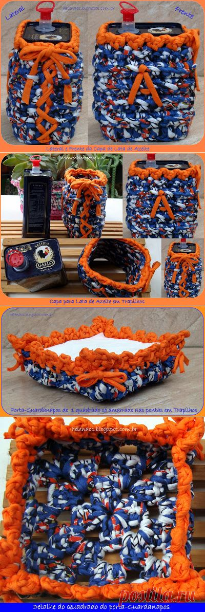 EU TAMBÉM CROCHETO...: Porta-Guardanapos e Roupa para Lata de Azeite