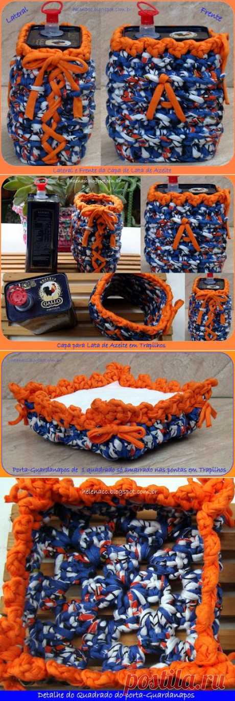 EU TAMBÉM CROCHETO...: Porta-Guardanapos e Roupa para Lata de Azeite