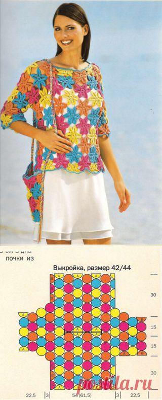 Туника и сумка из мотивов в форме цветка | ВЯЗАНИЕ спицами и крючком.