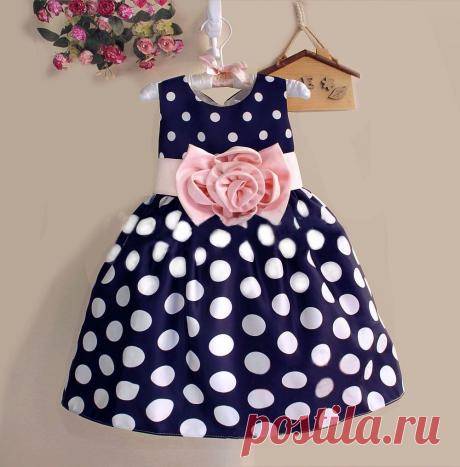 2015 стильный дети малыша девушки принцесса платье без рукавов горошек бантом платье! 2 цвет Высокое качество темно синий белый купить на AliExpress