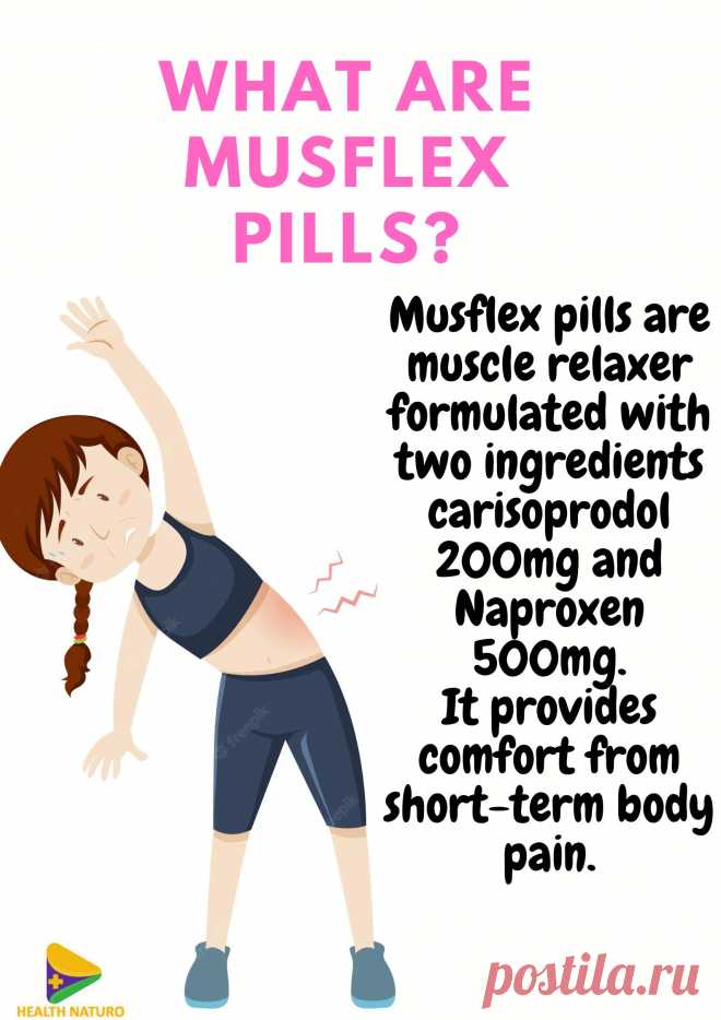 Musflex pills are muscle relaxers that provide comfort from short-term body pain. It has two active ingredients Carisoprodol and Naproxen.