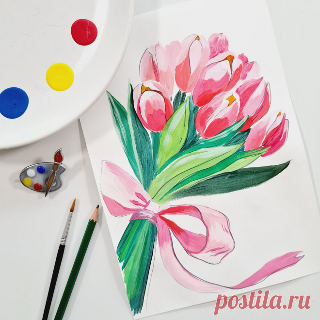 🎨 Рисуем открытку на 8-е марта. Пошаговый урок 