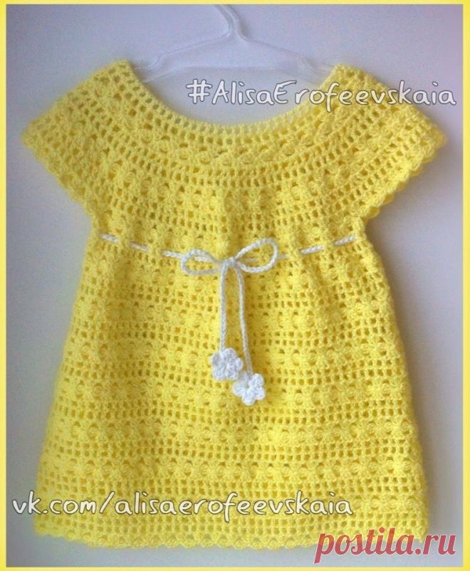Желтая туника крючком для девочки.