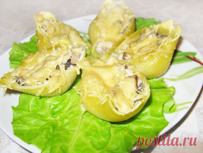 Конкильони с грибами и курицей - рецепт с фото пошагово