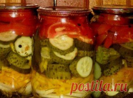 КАБАЧКИ С ПОМИДОРАМИ И ОГУРЦАМИ "РАДУГА"