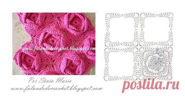 РОЗЫ, ВЯЗАНИЕ КРЮЧКОМ (схема и видео)..