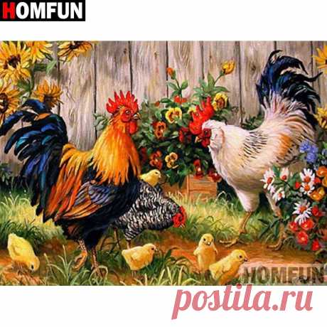 Алмазная вышивка HOMFUN 5D DIY, полный дисплей, алмазная живопись с изображением курицы, животного, семьи, квадратные/круглые стразы, Декор, A27210 | Алмазная роспись, вышивка крестом