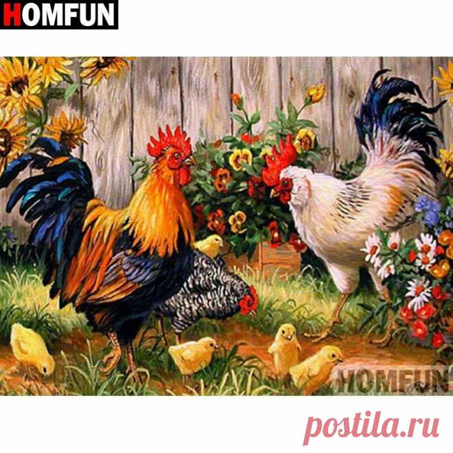 Алмазная вышивка HOMFUN 5D DIY, полный дисплей, алмазная живопись с изображением курицы, животного, семьи, квадратные/круглые стразы, Декор, A27210 | Алмазная роспись, вышивка крестом
