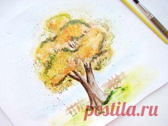Как нарисовать осеннее дерево акварелью. Мастер-класс