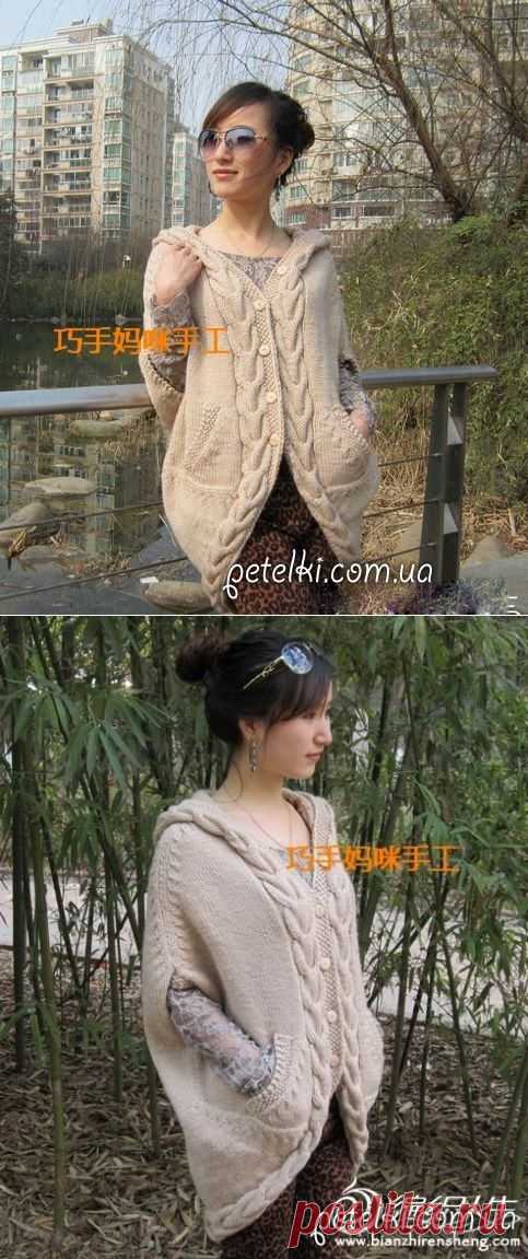 Необычный жакет с косами и капюшоном