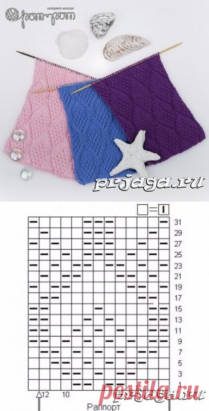 Ромбовый узор спицами из лицевых и изнаночных петель