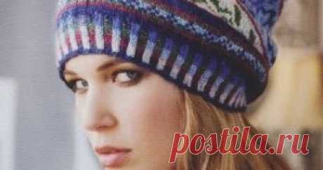 Женская шапочка, связанная жаккардовым узором Блог о вязании спицами и крючком. Женские, мужские, детские модели.