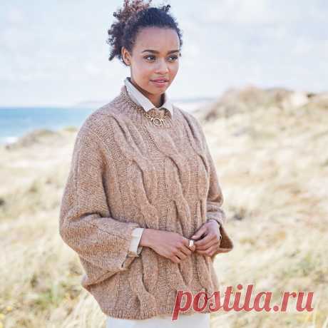 Джемпер-пончо с «косами» — схема вязания спицами с описанием на BurdaStyle.ru