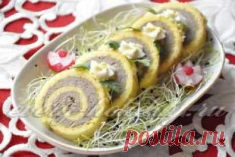 Яичный рулет с начинкой из печени: рецепт с фото
