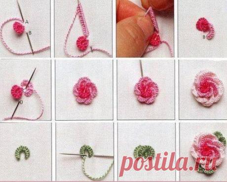 Вышитые розочки. Шов рококо.