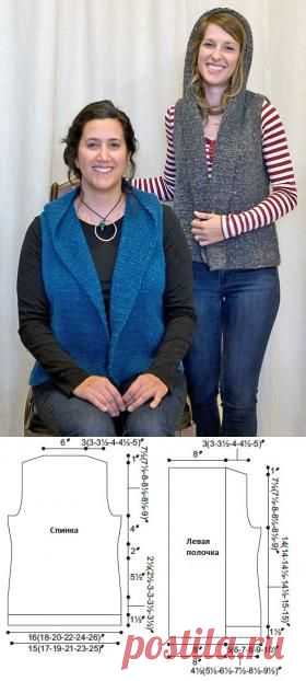 Жилет с капюшоном и широкой планкой