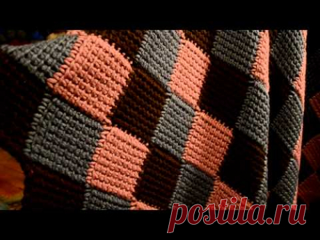 Entrelac / Afghan stitch crocheted blanket