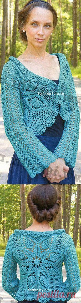 Ажурное болеро бирюзового цвета крючком.