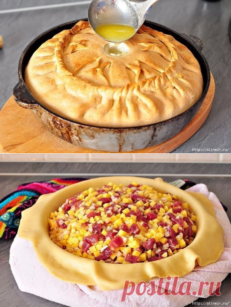 Быстрый и красивый пирог с картошкой и мясом.