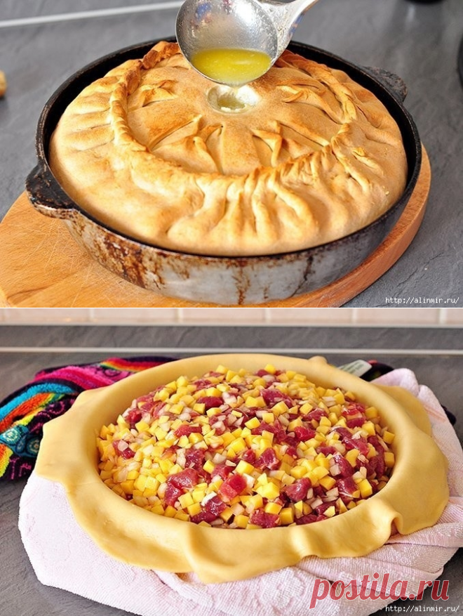 Быстрый и красивый пирог с картошкой и мясом.